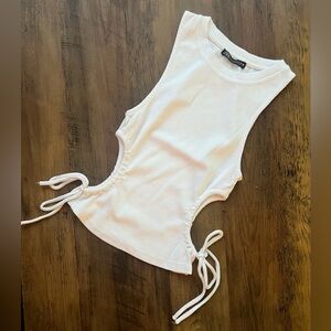 Zara White Ribbed cut out tank